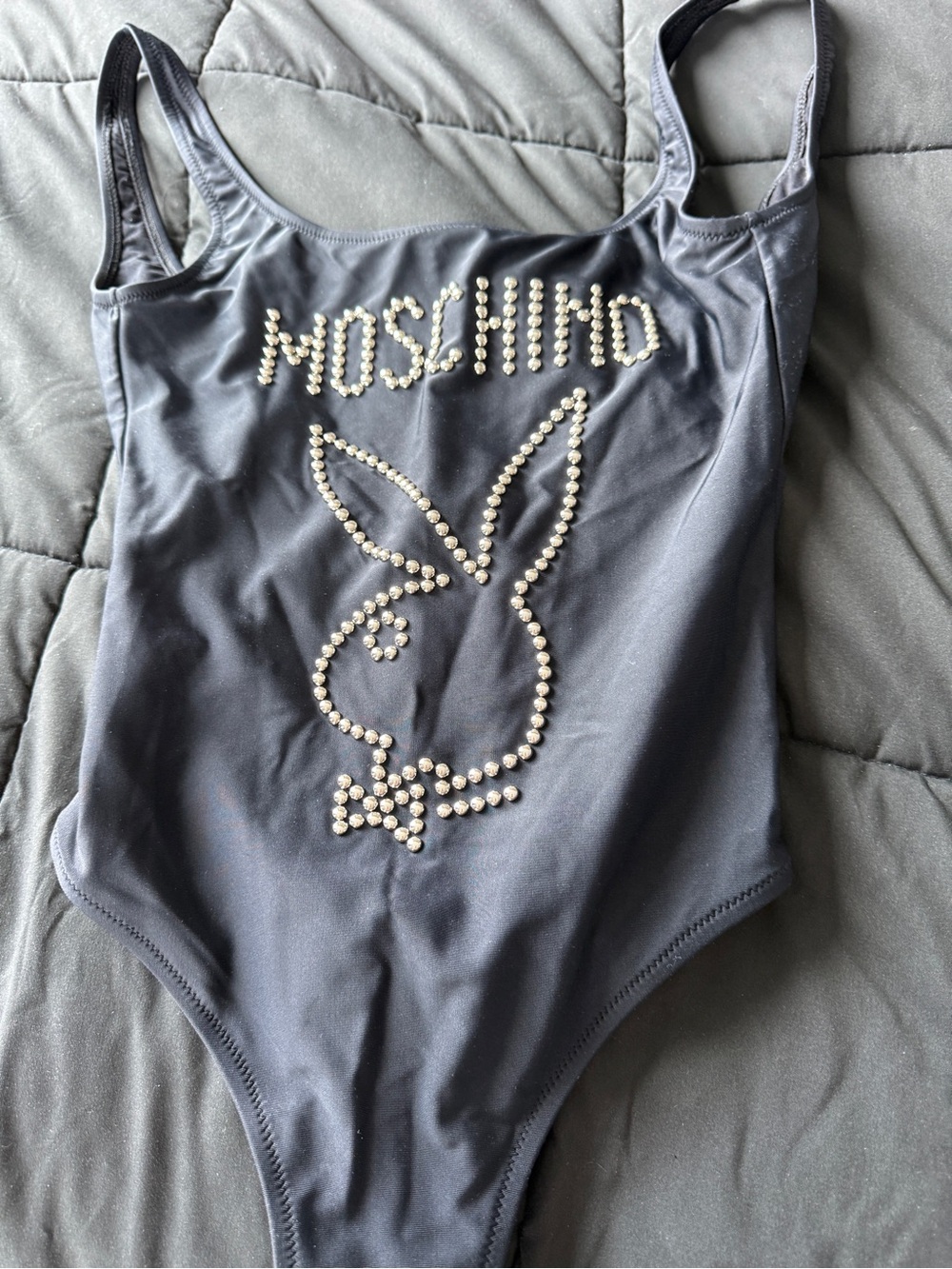 SUPER RARE- Moschino x Playboy Black One-Piece Swim with Studded Logo Bunny